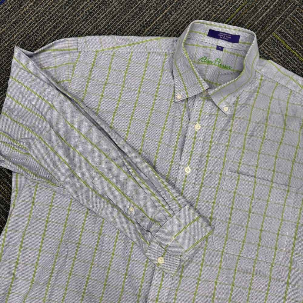 Alan Flusser Mens XL Long Sleeve Button Down Plaid Dress Shirt